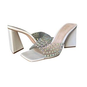 SCHUTZ Lizah Crystal Clear Vinyl‎ Triangle Heel Sandals Statement Glam Size 11